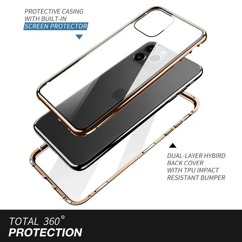 Premium Magnetic Glass Apple iPhone Case, MagSafe Compatible, Ultra Thin Shockproof Full Metal Frame Cover