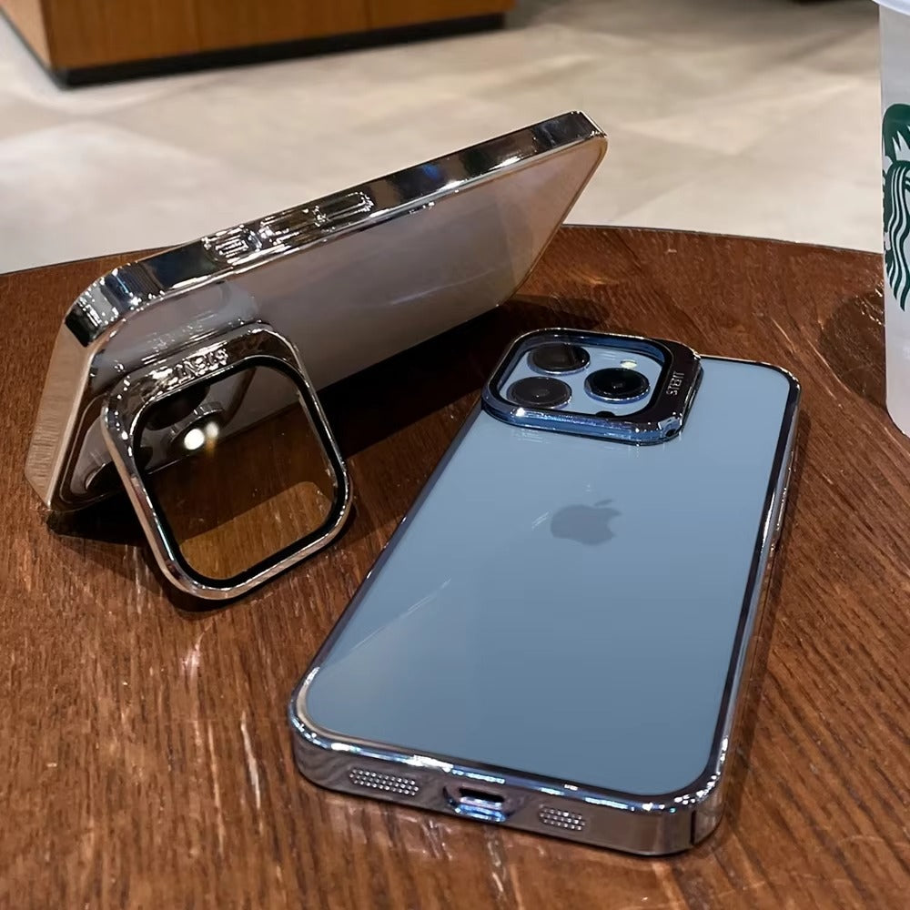 Luxury Apple iPhone Case, Ultra Thin Shockproof Magnetic Full All Around Protection Cover with Plating Stand & Hard Shell