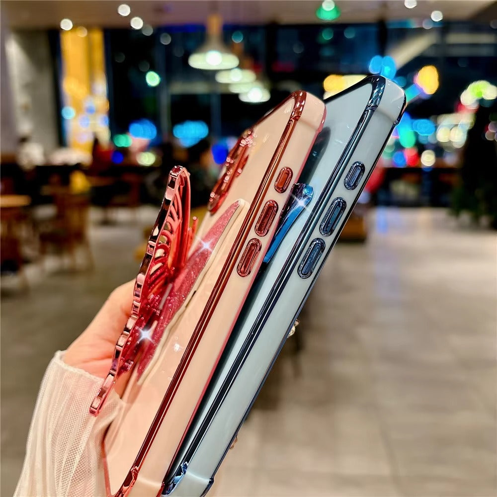 Luxury Apple iPhone Case, MagSafe Compatible, Camera Lens and Screen Protection, Ultra Thin, Shockproof, Magnetic, Full All Around Protection, Butterfly Stand Cover