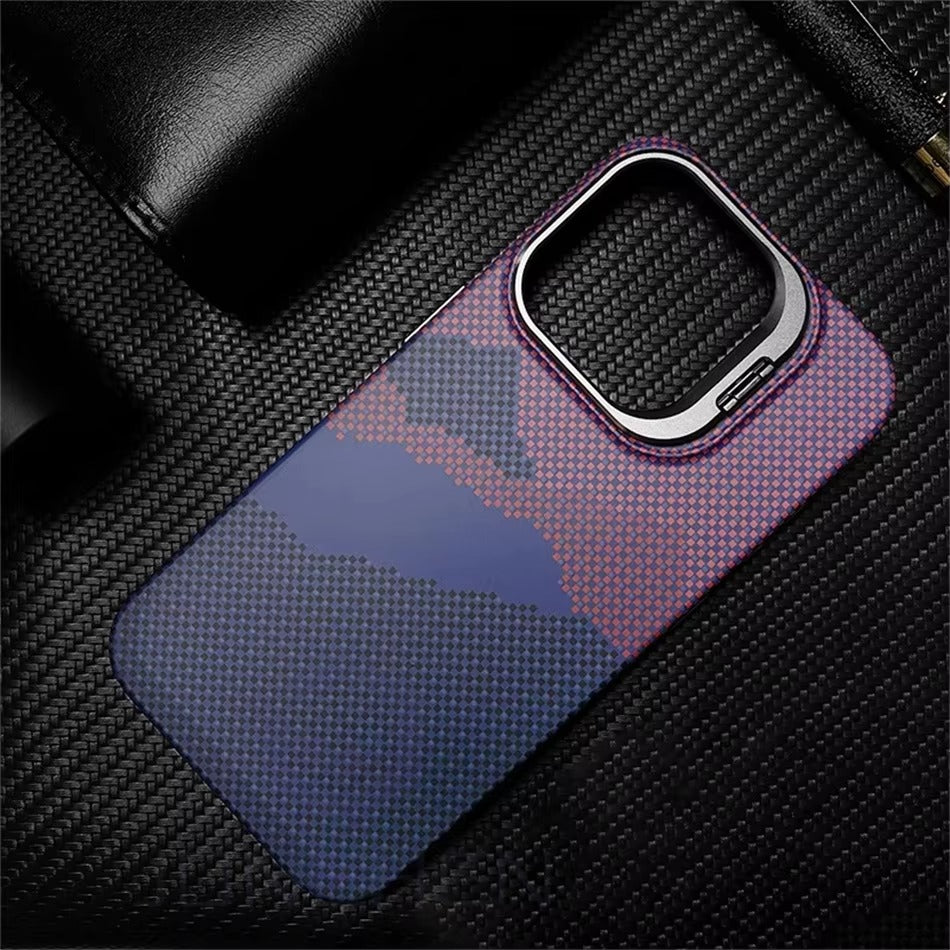 Luxury Apple iPhone Case, MagSafe Compatible, Camera Lens & Screen Protection, Ultra Thin, Shockproof, Magnetic Full All Around Cover – Matte Carbon Magnetic Slim Case with Stand, Lens Guard & Cloud Pattern Design