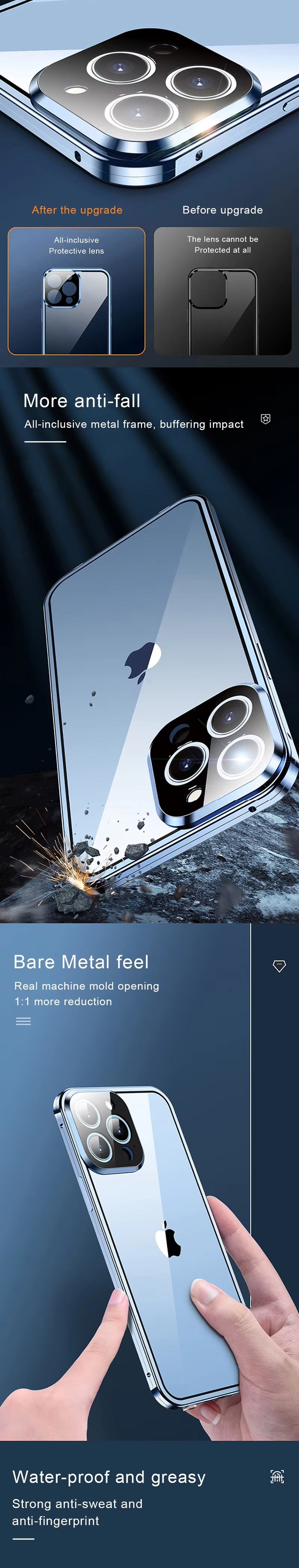 High Quality Apple iPhone Case MagSafe Compatible, Camera Lens & Screen Protection Cover with Double Glass Metal Buckle