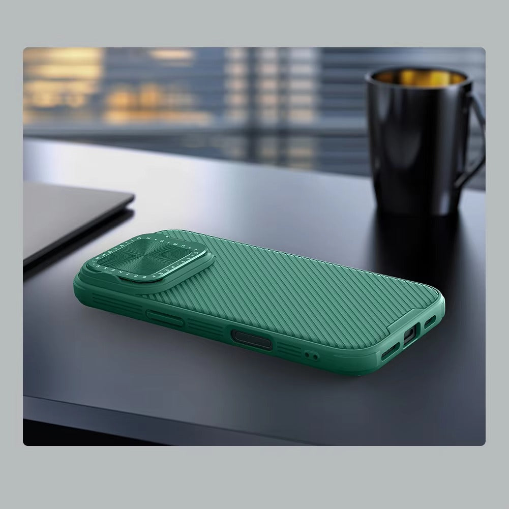 Premium Apple iPhone Case Ultra Thin Shockproof Magnetic Full All Around Protection Cover with Slide Camera Stand Bracket