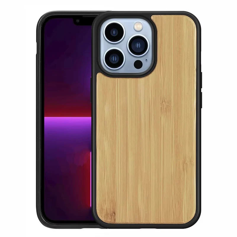Luxury Wood Apple iPhone Case, MagSafe Compatible, Ultra Thin Magnetic with Bamboo Texture, Hard Shell and Camera Lens Guard
