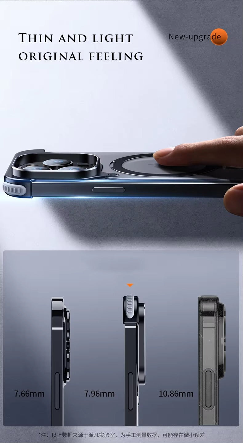 Luxury Edgeless Apple iPhone Case, MagSafe Compatible, Ultra Thin Magnetic Metal Frame and Aluminum Kickstand