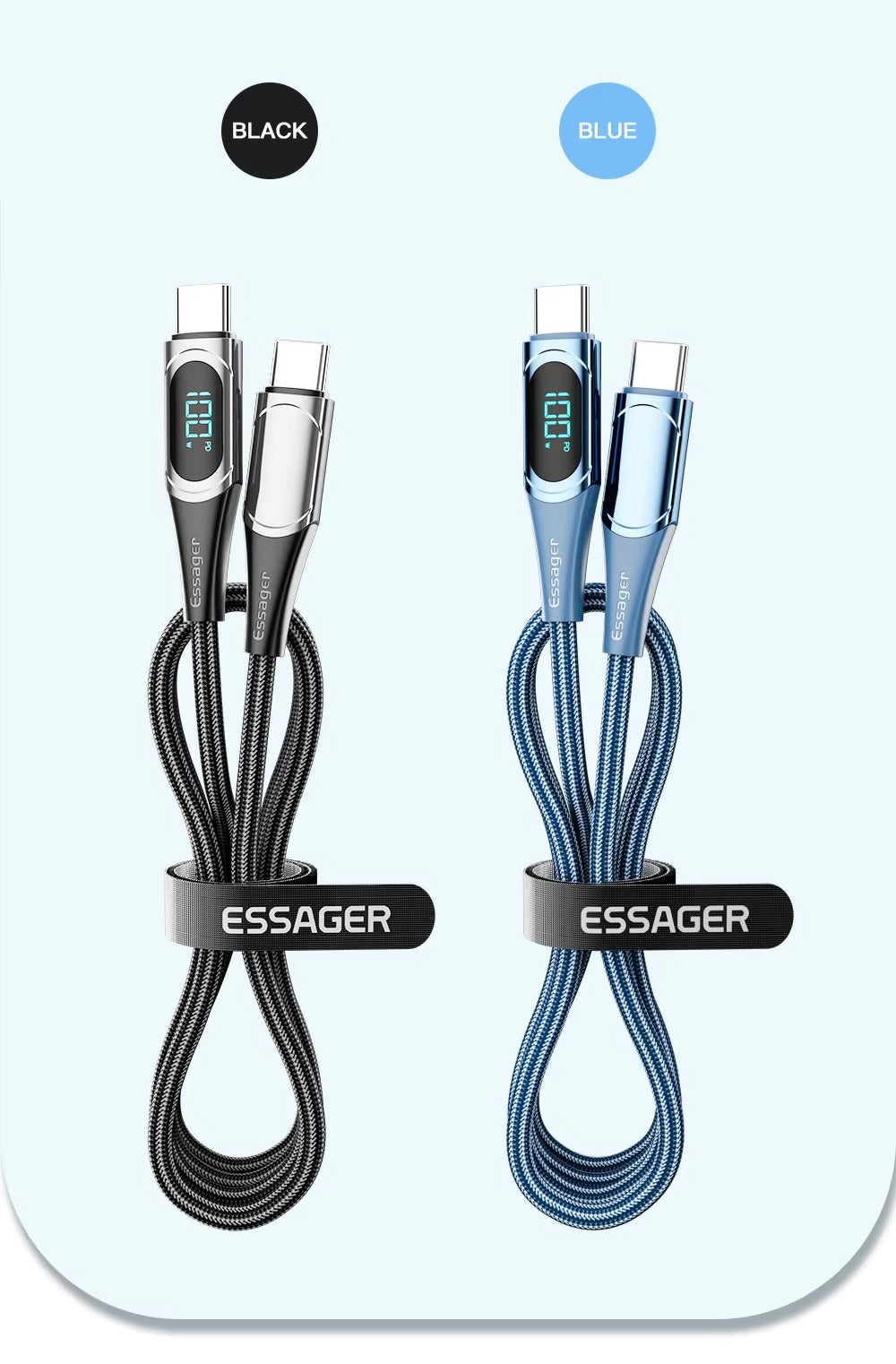 High Power 100W USB-C to USB-C Cable – Fast Charging 5A PD Charger Cord with LED Display, 480Mbps Data Transfer, 1m/2m Nylon Braided Wire for Laptop & Phone