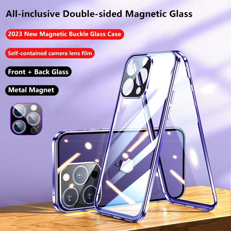 High Quality 360° Magnetic Apple iPhone Case Ultra Full Metal Cover with Dual-Sided Glass and Camera Lens Protection Frame
