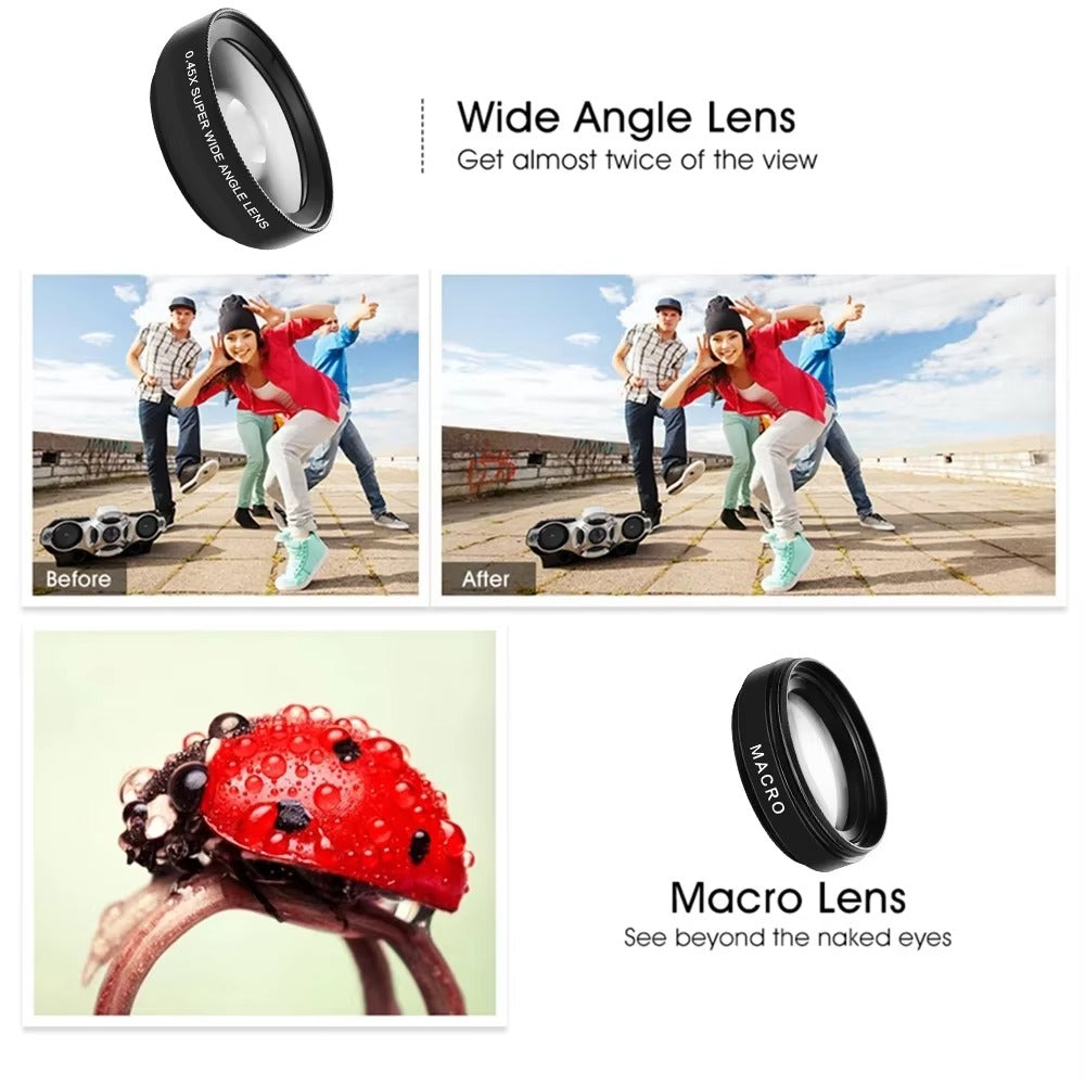 Premium 2-in-1 Mobile Phone Lens Kit – 0.45X Super Wide-Angle +On Lens with 37mm Universal Mount for Apple iPhone Photography