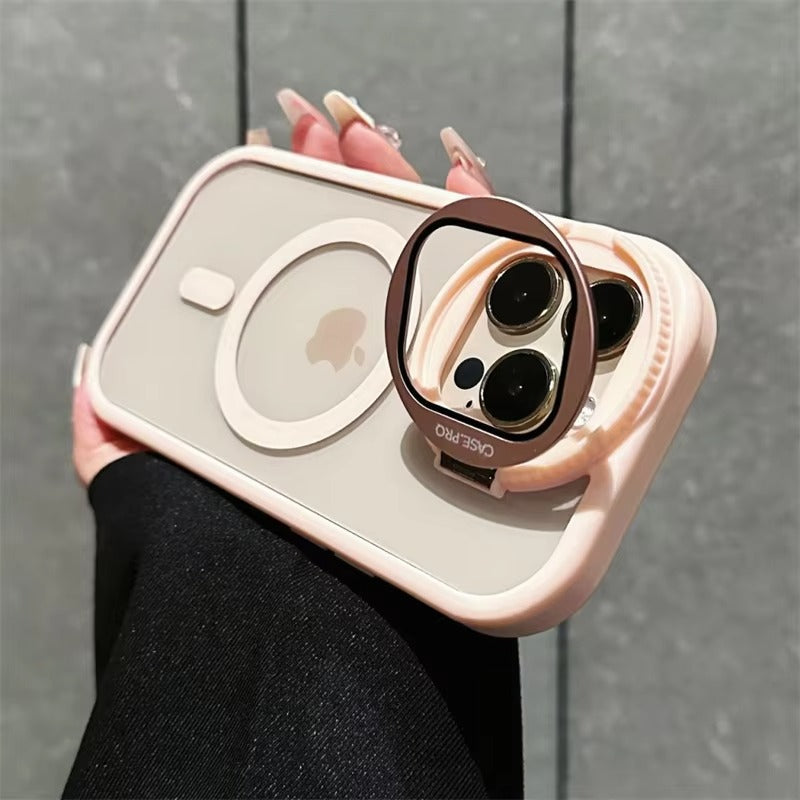 Luxury Apple iPhone Case MagSafe Compatible, Camera Lens & Screen Protection, Ultra Thin Shockproof Magnetic Full All Around Protection Cover with Acrylic Stand & Glass Camera