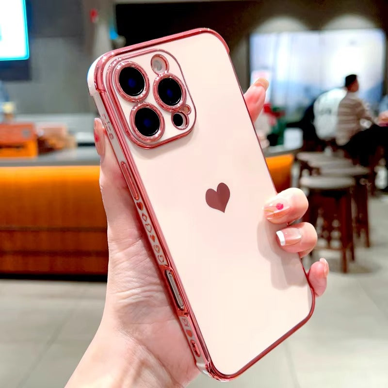Luxury Apple iPhone Case MagSafe Compatible, Camera Lens & Screen Protection, Ultra Thin Shockproof Magnetic Full All Around Protection Cover with Electroplated Love Heart Design