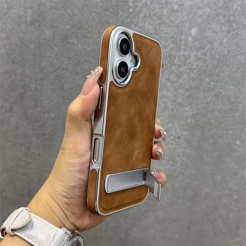 High-End Apple iPhone Case, MagSafe Compatible, Camera Lens & Screen Protection, Ultra Thin, Shockproof, Magnetic Full All Around Cover – Business Plating Leather Case with Kickstand, Wrist Strap & Hand Chain