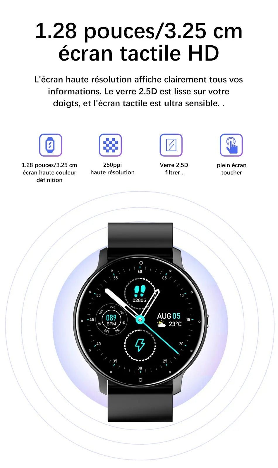 Premium Smartwatch for iPhone – Full Touchscreen Fitness Tracker with Bluetooth, Heart Rate Monitor, IP67 Waterproof