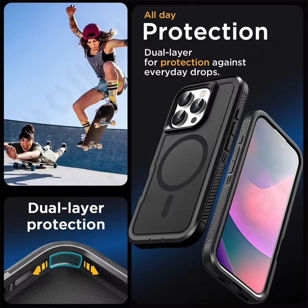 Luxury Apple iPhone Case MagSafe Compatible, Camera Lens & Screen Protection, Ultra Thin Shockproof Magnetic Full All Around Protection Cover with IP68 Metal Underwater Design