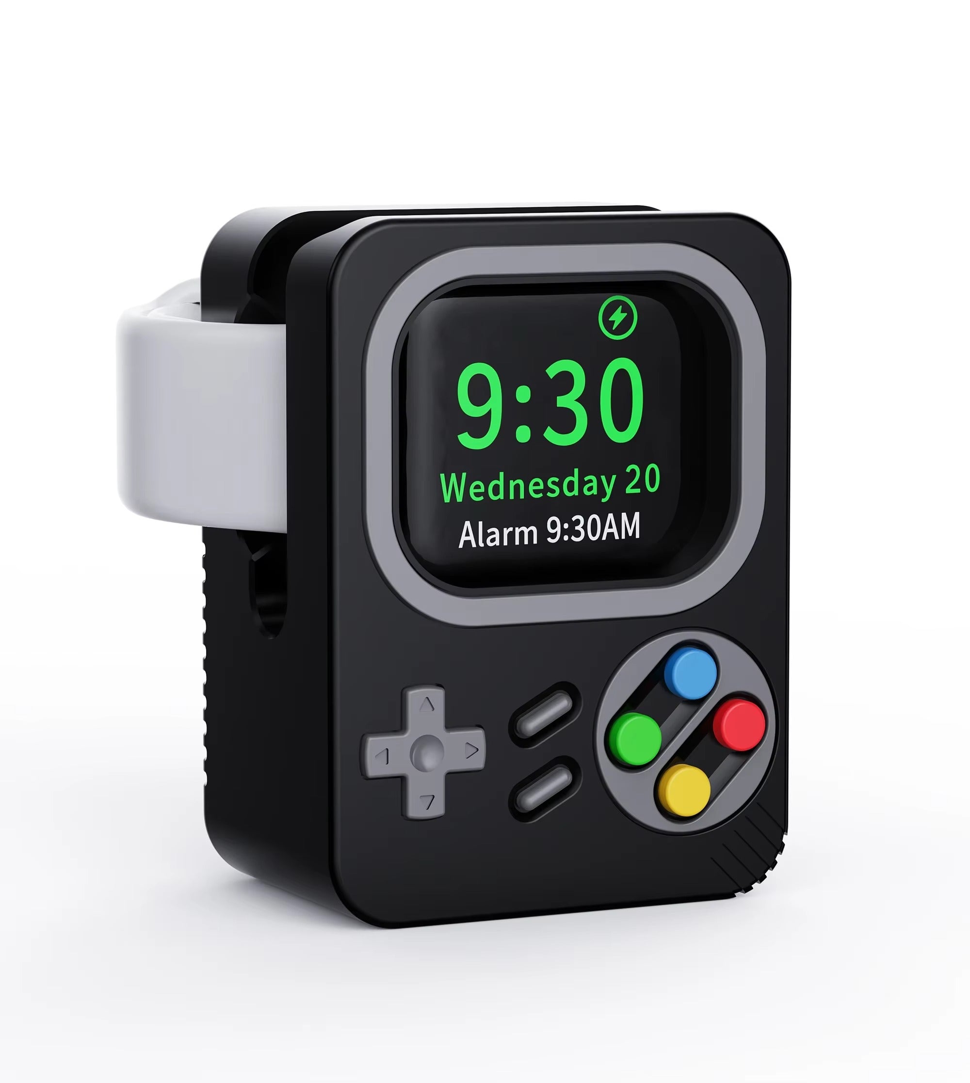 Premium Retro Charging Stand for Smartwatch – Desktop Silicone Dock Holder with Cable Slot, Nightstand Mode Compatible