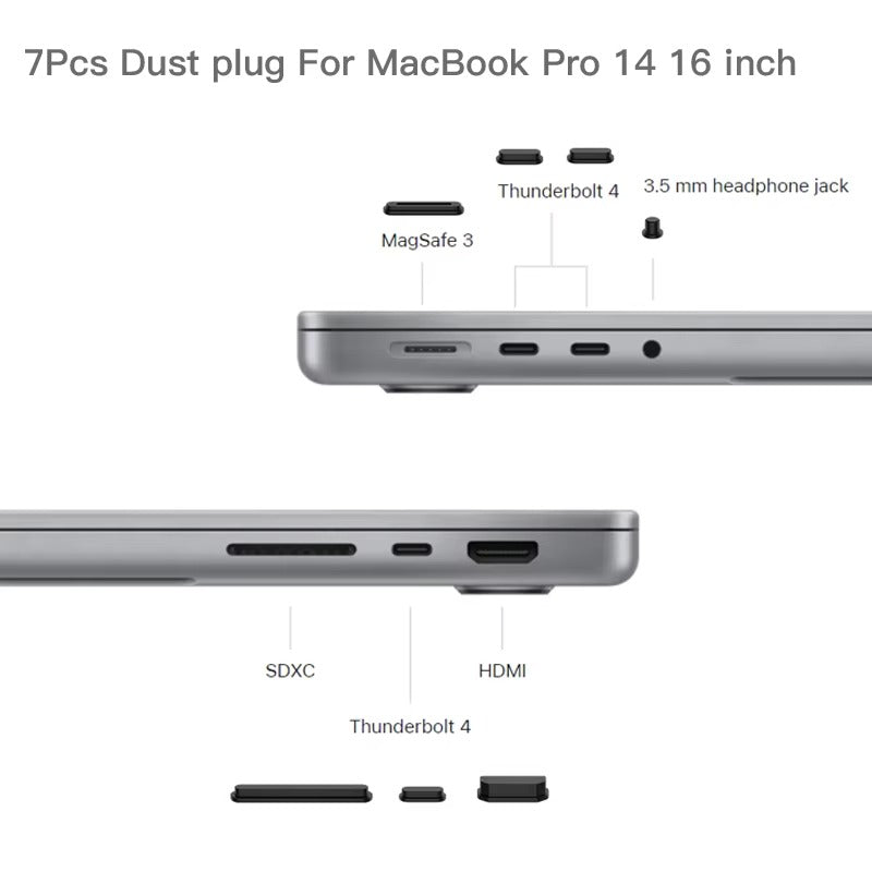 High-Quality Silicone Dust Plug Set for MacBook Pro – Anti-Dust Stopper Cover for 14, 16 Inch Laptops, M3, M4 Chip Compatible, Port Protection Accessories