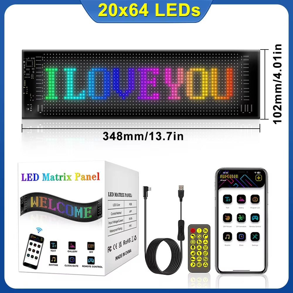 High Quality Flexible LED Matrix Panel with Bluetooth App Control, USB 5V Programmable Display Sign for Car, Storefronts