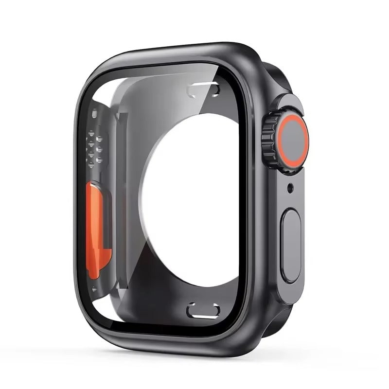 Durable Plastic Smartwatch Case with 360° Tempered Glass Screen Protector – Waterproof Sealing, Full Coverage Bumper, Anti-Fog and Scratch Resistant
