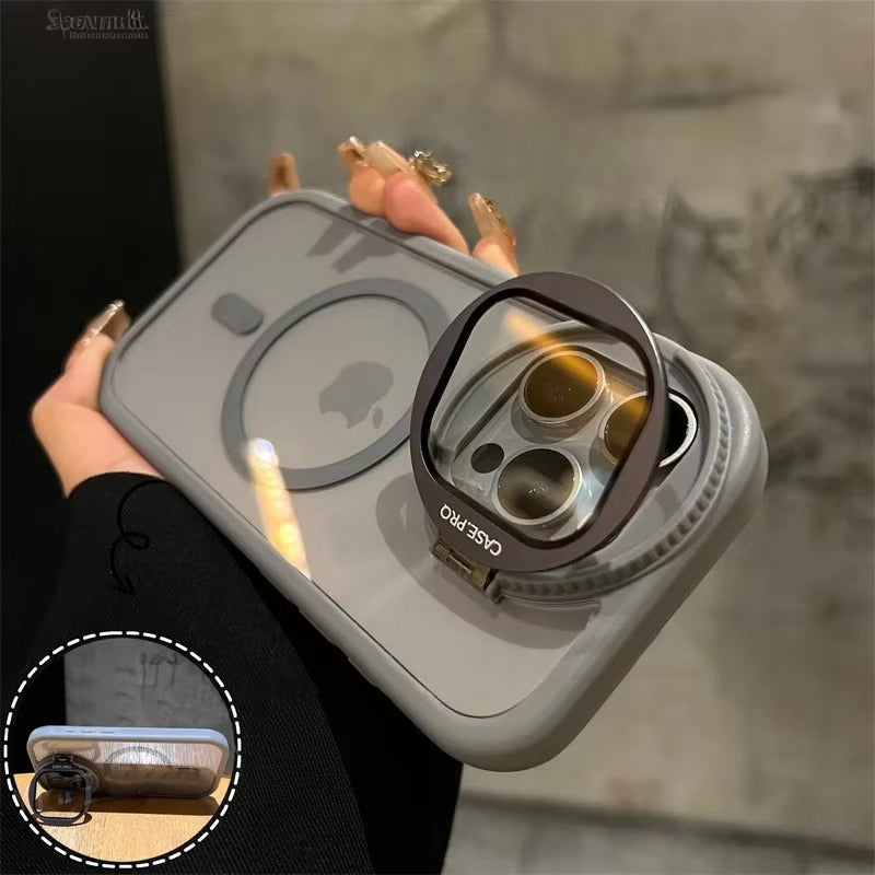 Luxury Apple iPhone Case MagSafe Compatible, Camera Lens & Screen Protection, Ultra Thin Shockproof Magnetic Full All Around Protection Cover with Acrylic Stand & Glass Camera