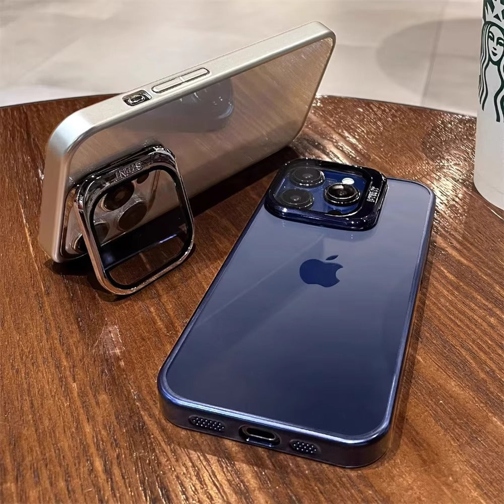 Luxury Apple iPhone Case, Ultra Thin Shockproof Magnetic Full All Around Protection Cover with Plating Stand & Hard Shell