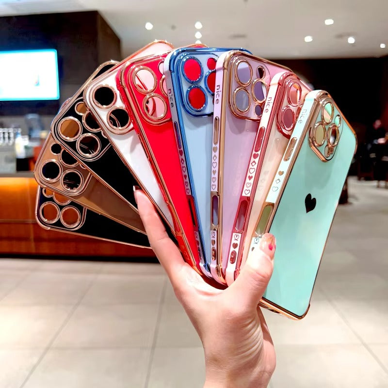 Luxury Apple iPhone Case MagSafe Compatible, Camera Lens & Screen Protection, Ultra Thin Shockproof Magnetic Full All Around Protection Cover with Electroplated Love Heart Design