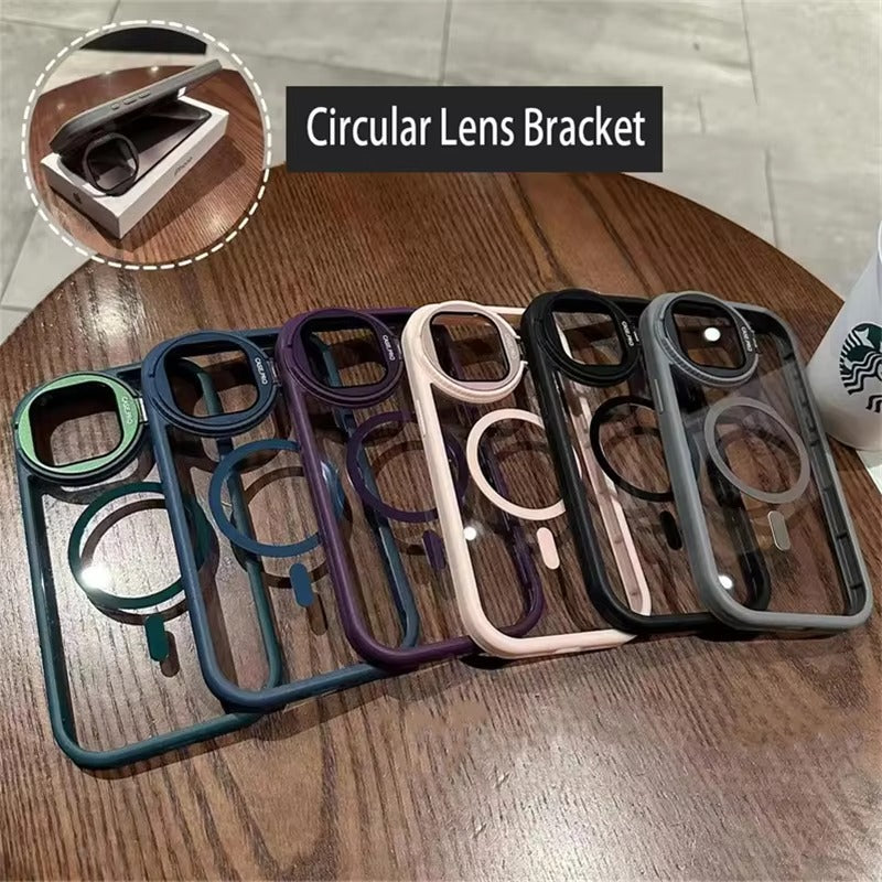 Luxury Apple iPhone Case MagSafe Compatible, Camera Lens & Screen Protection, Ultra Thin Shockproof Magnetic Full All Around Protection Cover with Acrylic Stand & Glass Camera