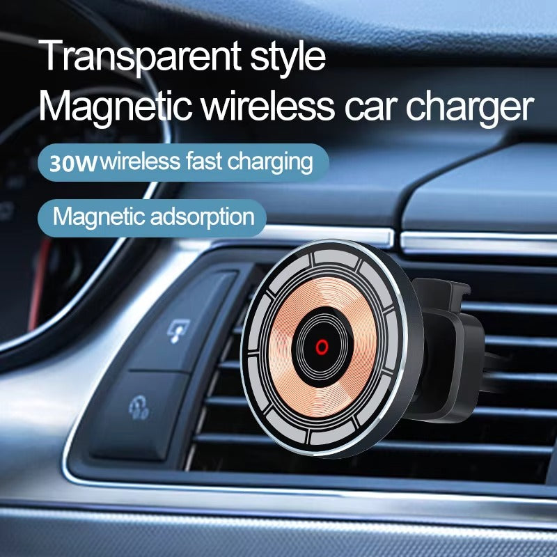 High-Speed 30W Magnetic Wireless Car Charger – Phone Holder Stand with Fast Charging, Dashboard or Vent Mount