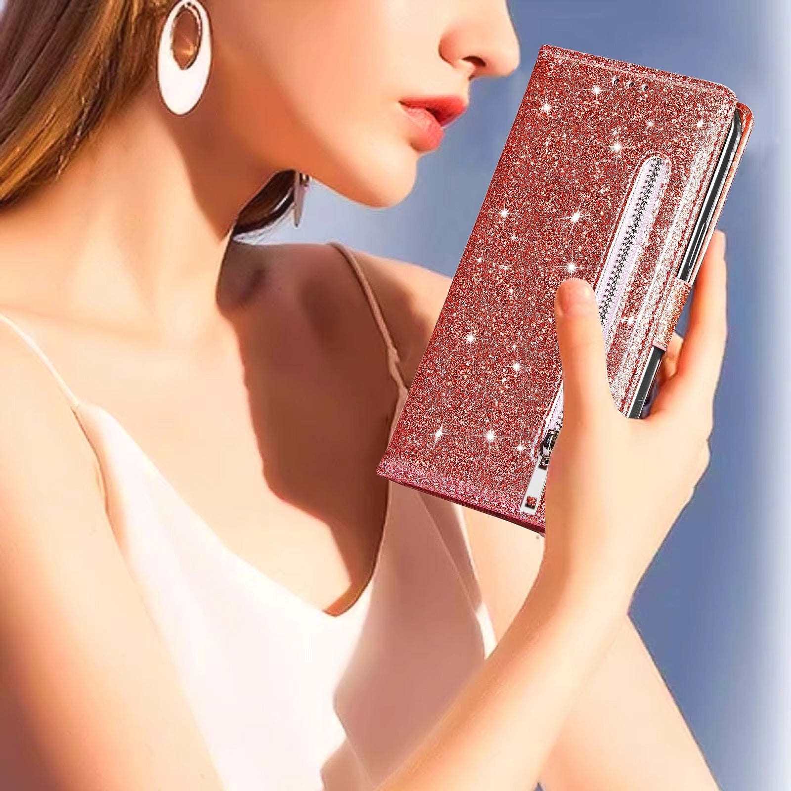 Luxury Apple iPhone Case, MagSafe Compatible, Camera Lens and Screen Protection, Ultra Thin, Shockproof, Magnetic, Full All Around Protection, Glitter Zipper Wallet Cover