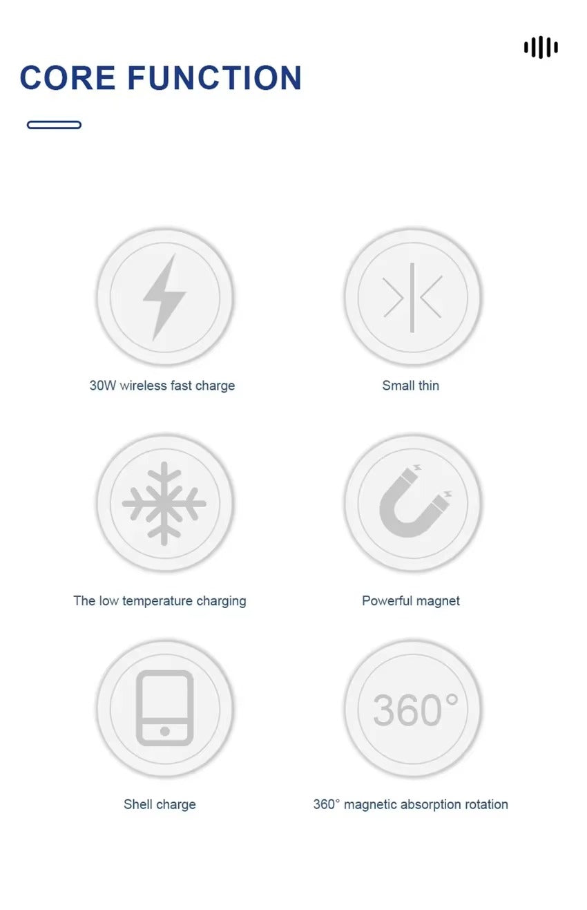 Premium Magnetic Wireless Charger Pad 30W Fast Charging – USB-C & USB-A Dual Input, Strong Magnetic Hold, Case-Friendly, Ultra-Thin Design for Phones