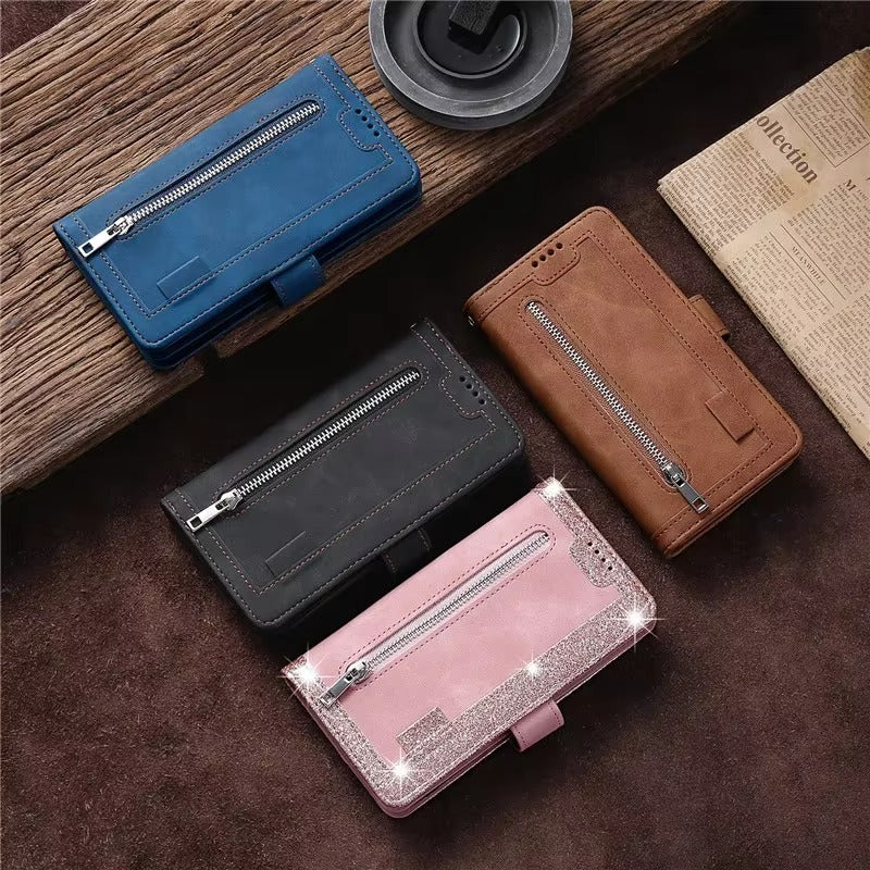 Luxury Leather Apple iPhone Case,Ultra Thin Magnetic Shockproof Full Protection Cover with Flip Wallet Design