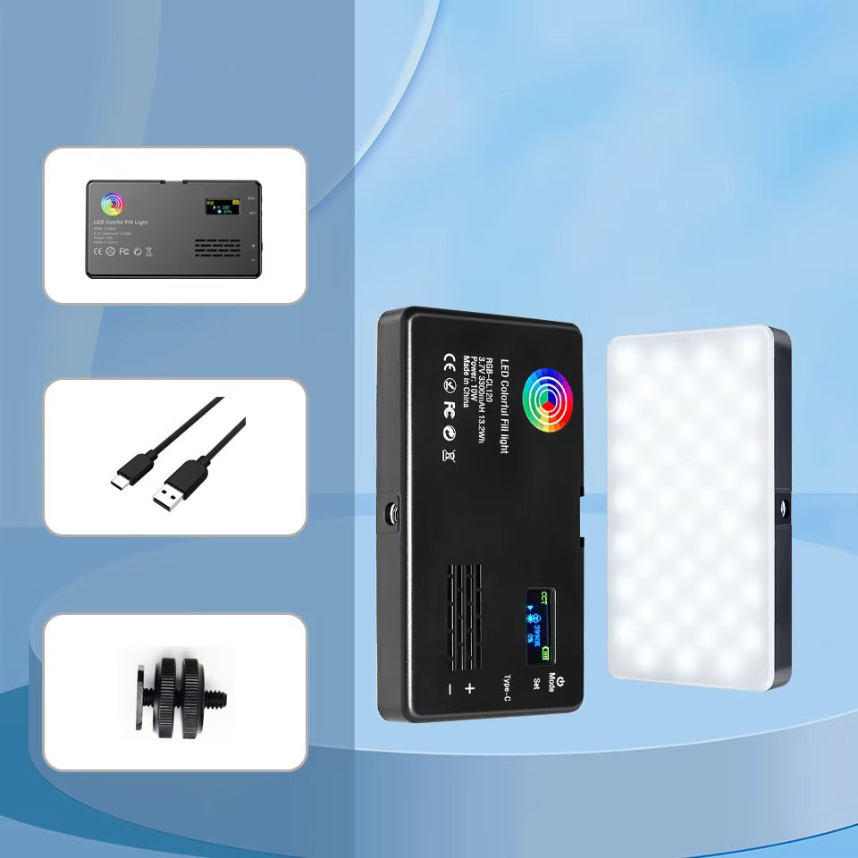 High Quality, RGB LED Video Light Panel – Adjustable 2500–9000K Fill Light with LCD Display, Vlogging, and Apple Devices