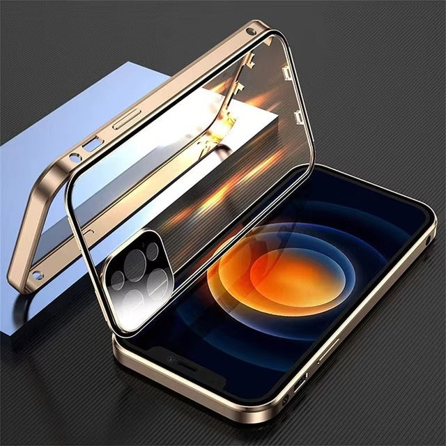 Premium Apple iPhone Case MagSafe Compatible, Camera Lens & Screen Protection Cover with Double Glass Snap Lock