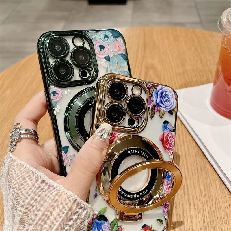 Premium Apple iPhone Case, MagSafe Compatible, Camera Lens and Screen Protection, Ultra Thin, Shockproof, Magnetic, Full All Around Protection, CD Flower Holder Cover