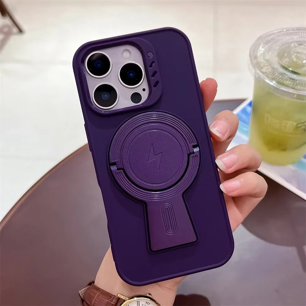 Luxury Apple iPhone Case, MagSafe Compatible, Camera Lens & Screen Protection, Ultra Thin, Shockproof, Magnetic Full All Around Cover – Invisible Folding Bracket Silicone Case with Soft Touch Finish