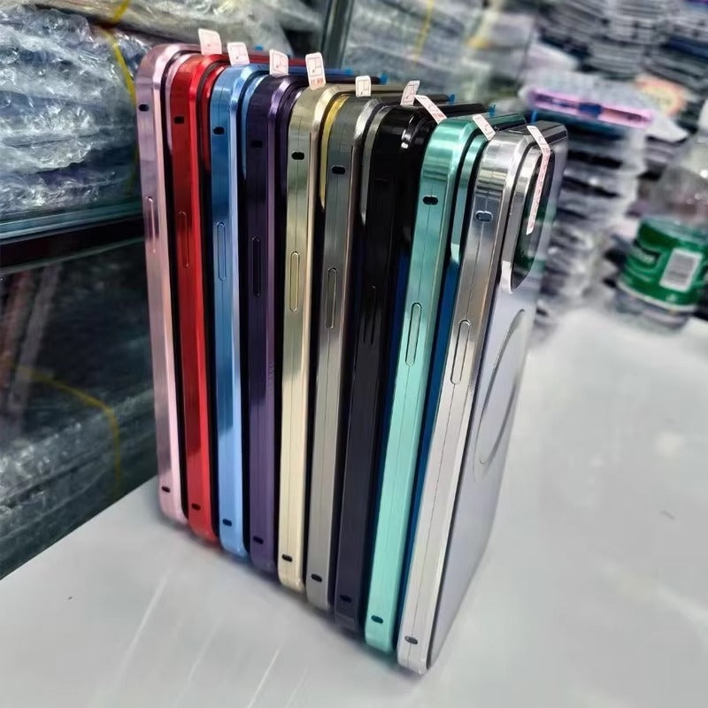 Premium Apple iPhone Case Ultra Thin Shockproof Magnetic Full All Around Protection Cover with Metal Frame Glass Design