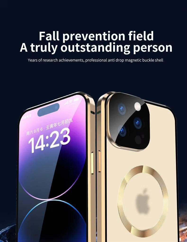 Premium Apple iPhone Case Ultra Thin Shockproof Magnetic Full All Around Protection Cover with Metal Frame Glass Design