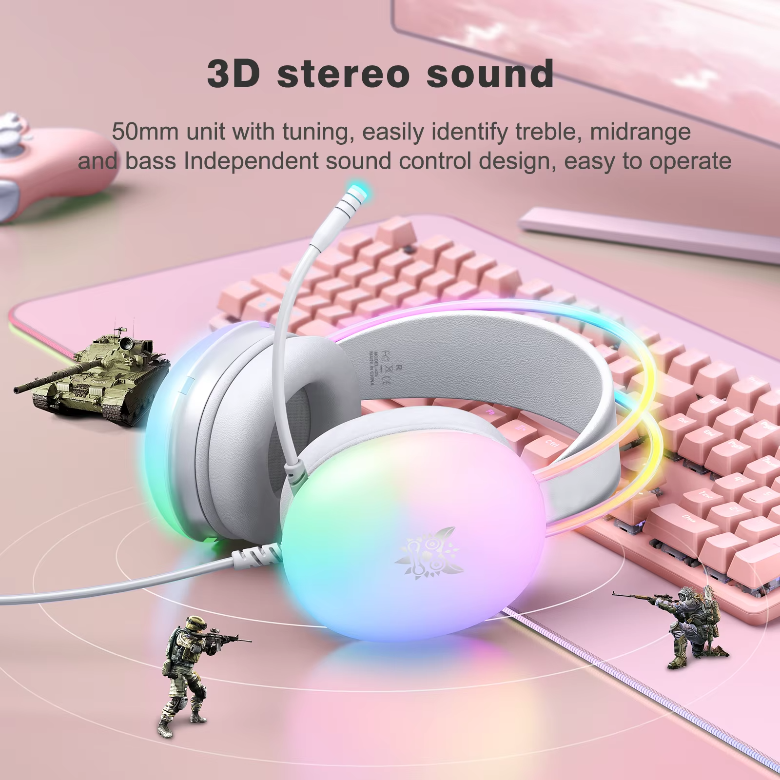 Premium, RGB Gaming Headset with Microphone Full RGB Lighting Comfortable Over-Ear Headphones for Apple Devices and PC Gamers