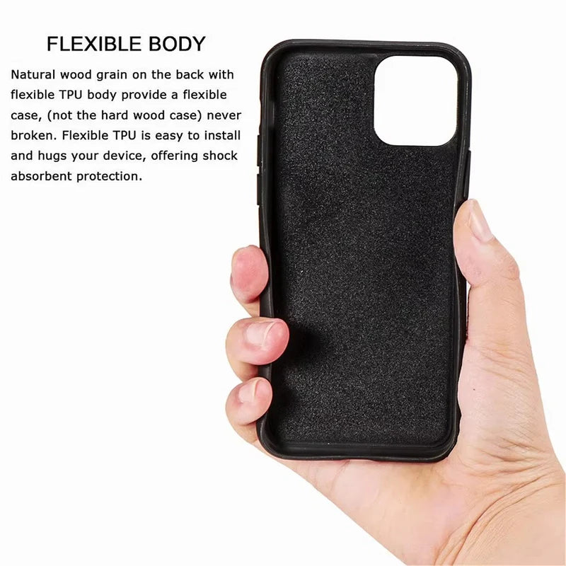 Luxury Wood Apple iPhone Case, MagSafe Compatible, Ultra Thin Magnetic with Bamboo Texture, Hard Shell and Camera Lens Guard