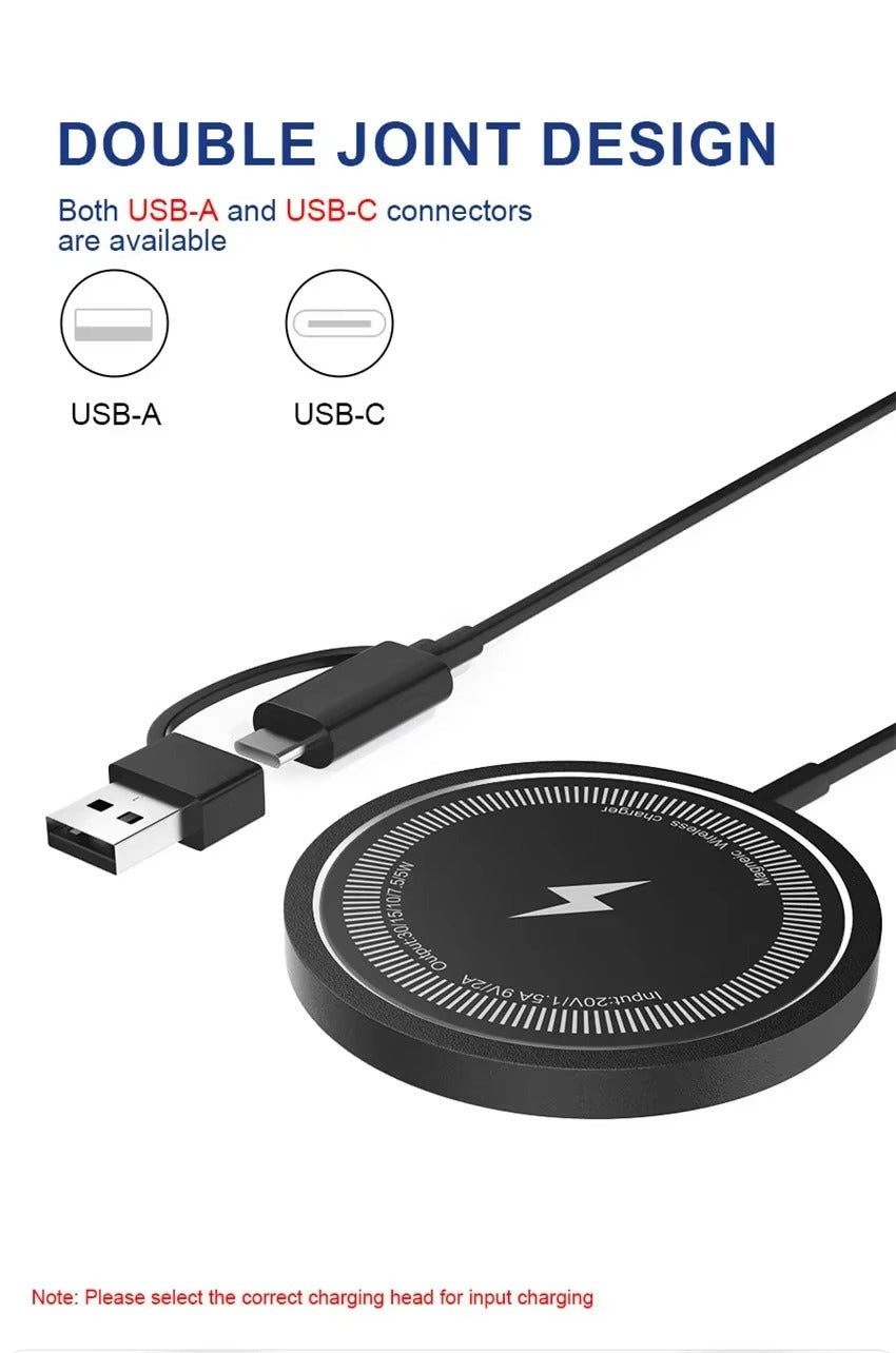 Premium Magnetic Wireless Charger Pad 30W Fast Charging – USB-C & USB-A Dual Input, Strong Magnetic Hold, Case-Friendly, Ultra-Thin Design for Phones