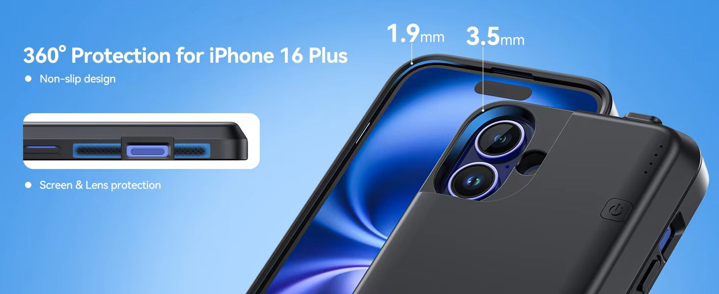 High Quality Apple iPhone Case MagSafe Compatible, Camera Lens & Screen Protection, Ultra Thin Shockproof Magnetic Full All Around Protection Cover with 8000mAh Battery Pack