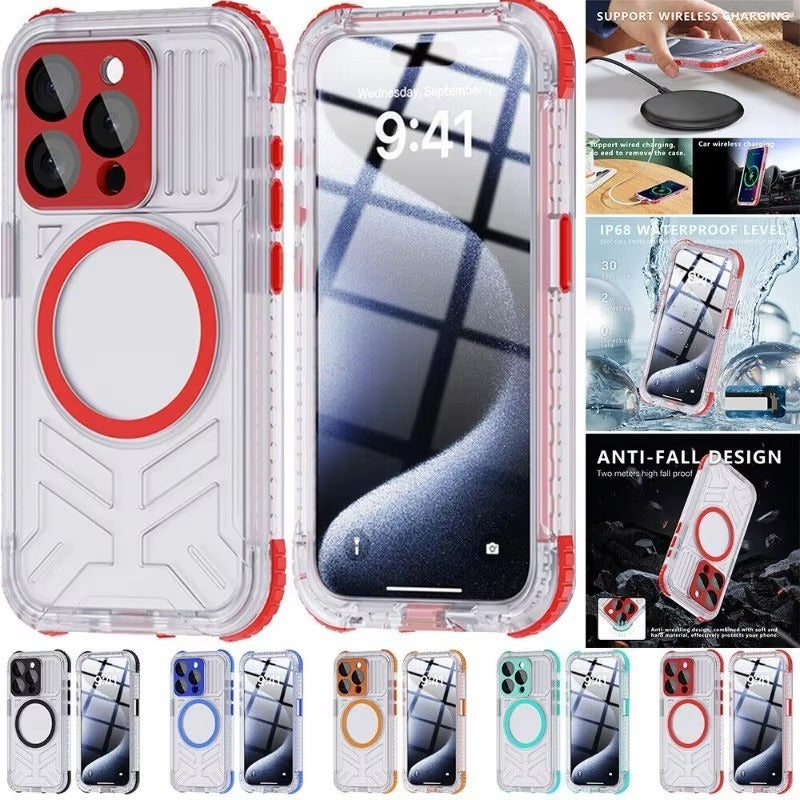 Luxury Apple iPhone Case MagSafe Compatible, Camera Lens & Screen Protection, Ultra Thin Shockproof Magnetic Full All Around Protection Cover with IP68 Waterproof Matte Finish