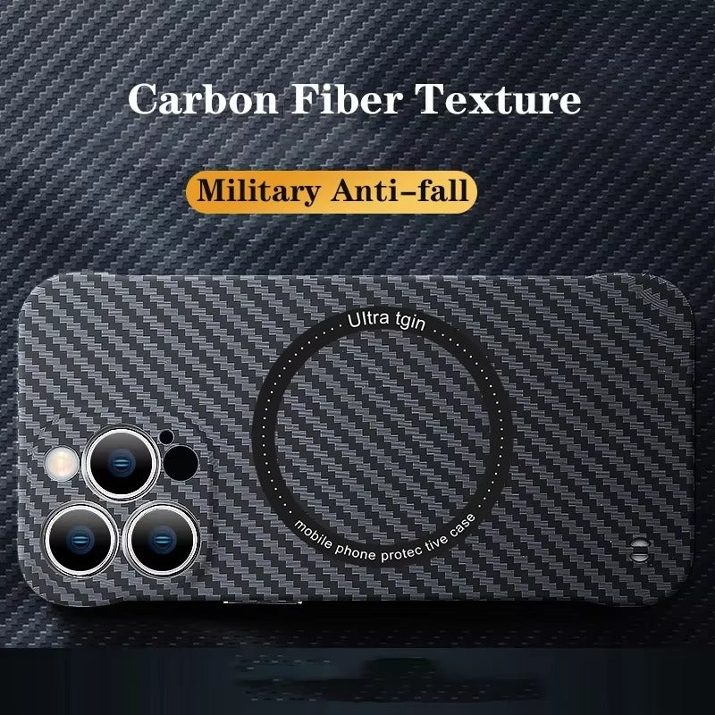 Luxury Carbon Fiber Apple iPhone Case, MagSafe Compatible Ultra Thin Magnetic Wireless Charging Support and Slim Frame Design