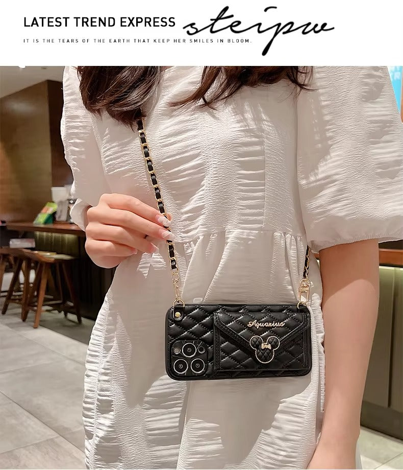 Luxury Apple iPhone Case, MagSafe Compatible, Camera Lens & Screen Protection, Ultra Thin, Shockproof, Magnetic Full All Around Cover – Rhombic Pattern PU Leather Card Holder Case with Lanyard Strap