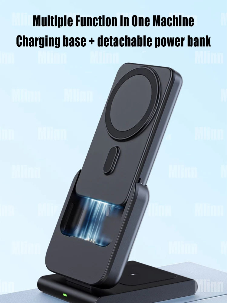 Premium 3-in-1 Magnetic Wireless Charging Station & Portable Power Bank – Fast Charger for iPhone, Apple Watch & AirPods with Detachable Design