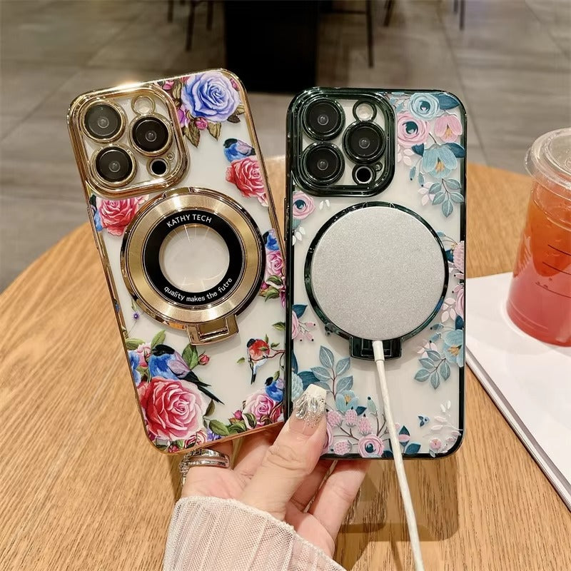 Premium Apple iPhone Case, MagSafe Compatible, Camera Lens and Screen Protection, Ultra Thin, Shockproof, Magnetic, Full All Around Protection, CD Flower Holder Cover