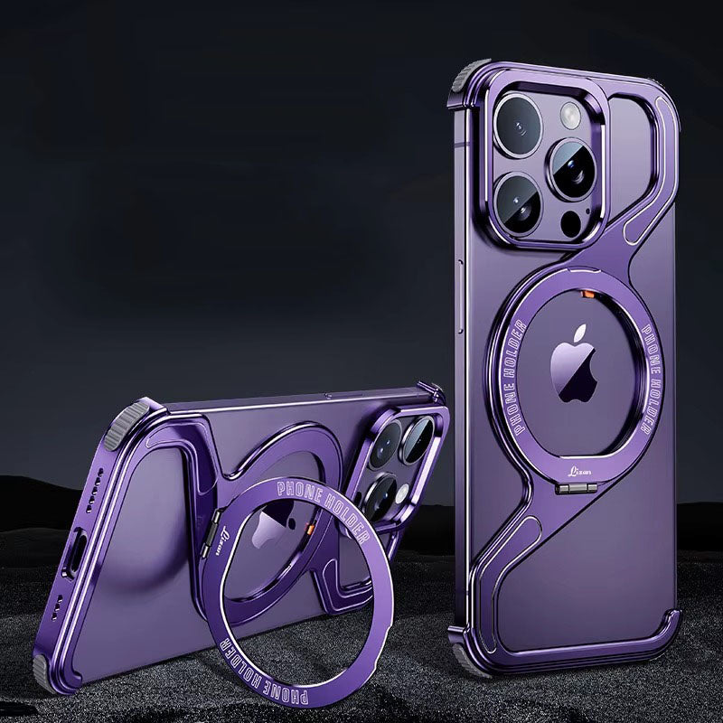 Premium Apple iPhone Case, MagSafe Compatible, Camera Lens & Screen Protection, Ultra Thin, Shockproof, Magnetic Full All Around Cover – Z-Type Aluminum Alloy Rimless Case with Snap-On Bracket & Metal Frame