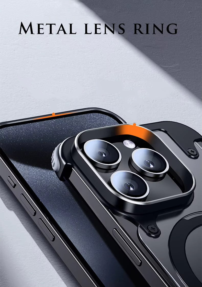 Luxury Edgeless Apple iPhone Case, MagSafe Compatible, Ultra Thin Magnetic Metal Frame and Aluminum Kickstand