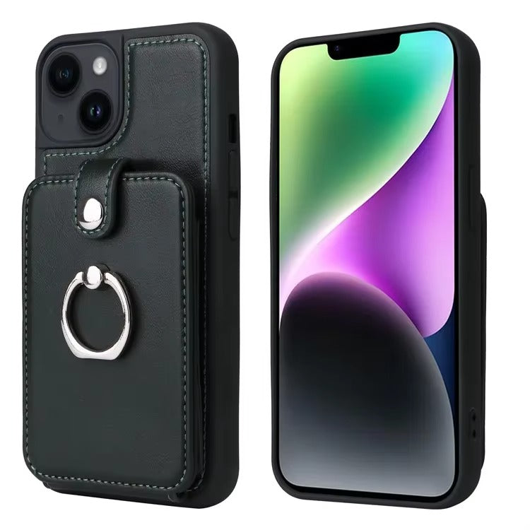 Premium Leather Apple iPhone Case, MagSafe Compatible, Ultra Thin Magnetic Card Slot Wallet and Ring Grip