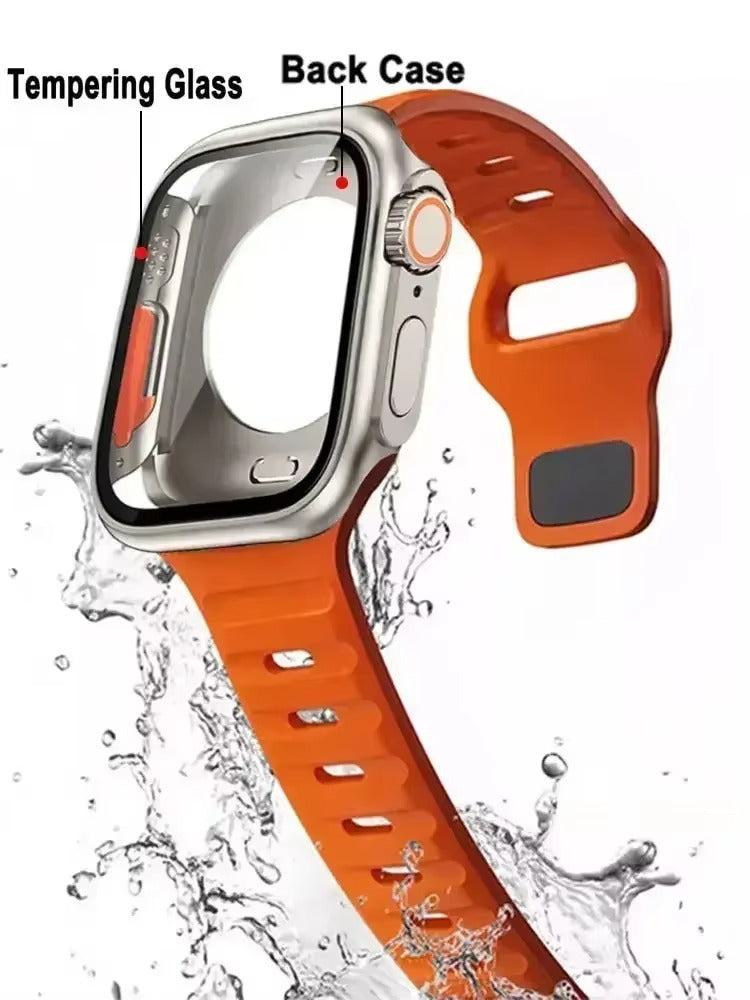 Durable Plastic Smartwatch Case with 360° Tempered Glass Screen Protector – Waterproof Sealing, Full Coverage Bumper, Anti-Fog and Scratch Resistant