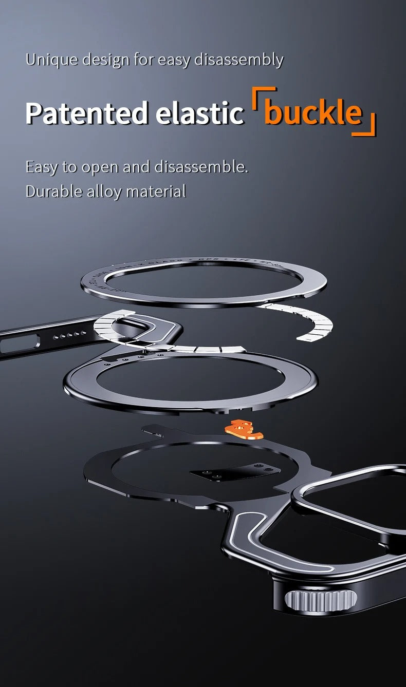 Premium Apple iPhone Case, MagSafe Compatible, Camera Lens & Screen Protection, Ultra Thin, Shockproof, Magnetic Full All Around Cover – Z-Type Aluminum Alloy Rimless Case with Snap-On Bracket & Metal Frame