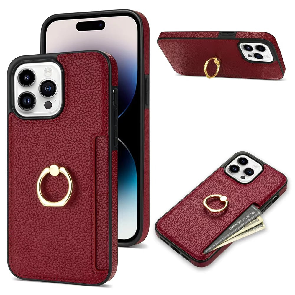 Luxury Card Slot Litchi Leather Apple iPhone Case, MagSafe Compatible, Ultra Thin Magnetic Shockproof Full Cover