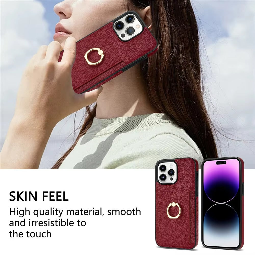 Luxury Card Slot Litchi Leather Apple iPhone Case, MagSafe Compatible, Ultra Thin Magnetic Shockproof Full Cover